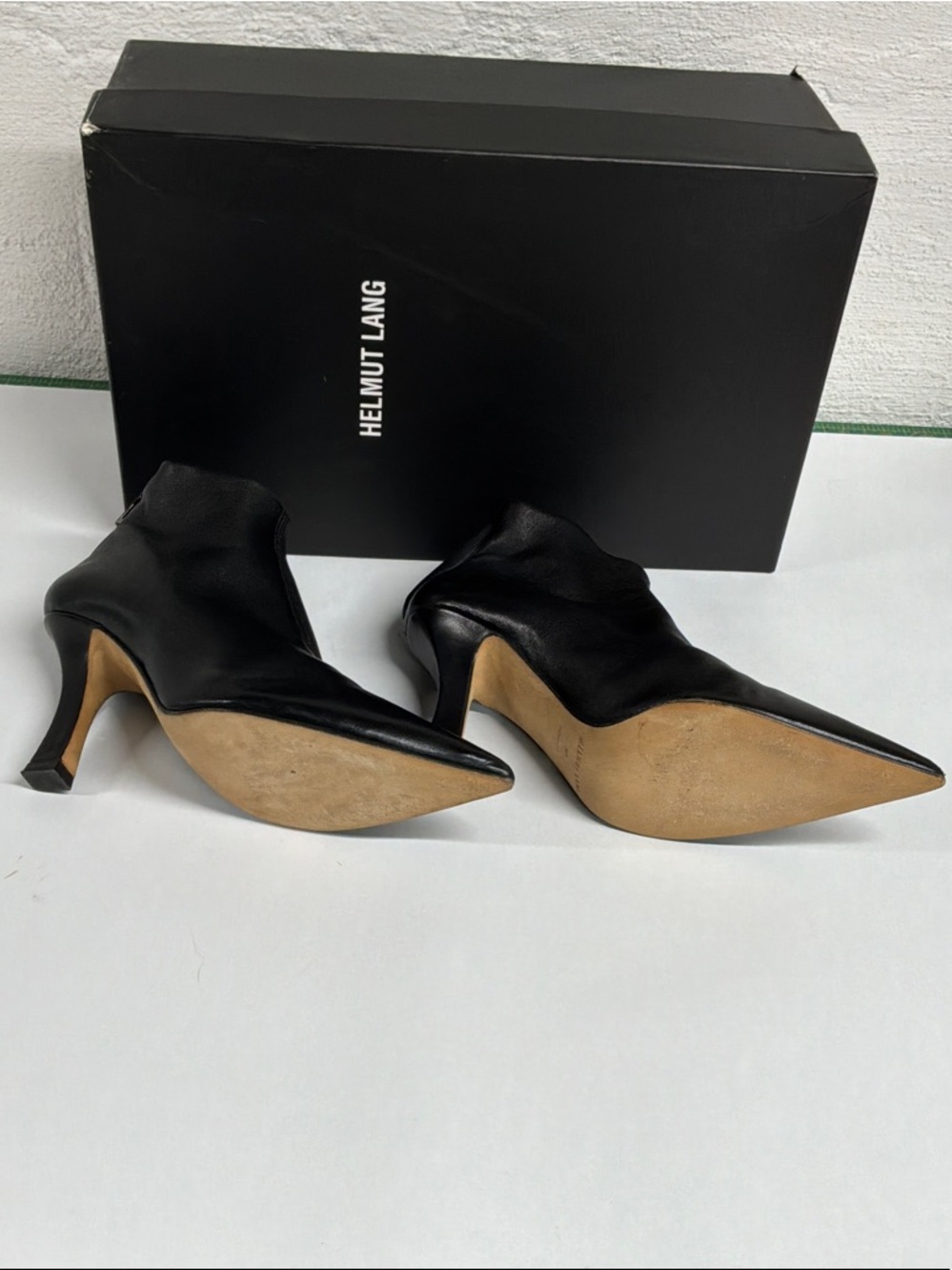 Helmut Lang Black Pointed Toe Leather Ankle Booties, Very Good , Sz IT 36.5 - Picture 2 of 10